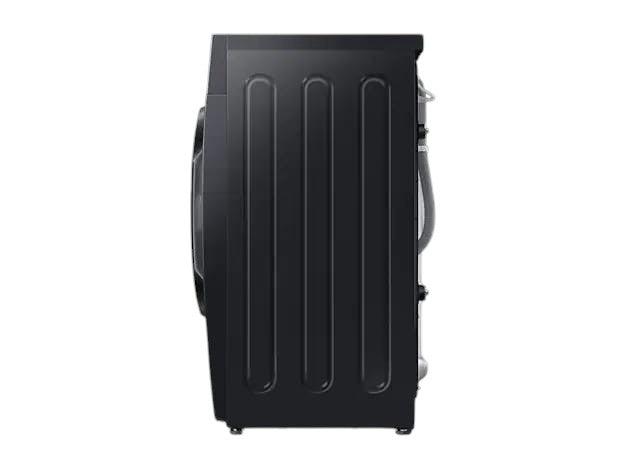 OBtech Samsung 8kg front-load washing machine in black, side profile view showing the sleek metallic casing.