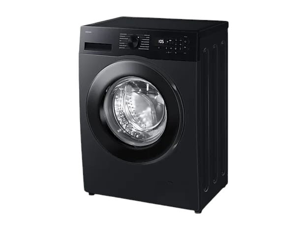 OBtech Samsung 8kg front-load washing machine in matte black with AI Eco bubble technology and digital LED display.