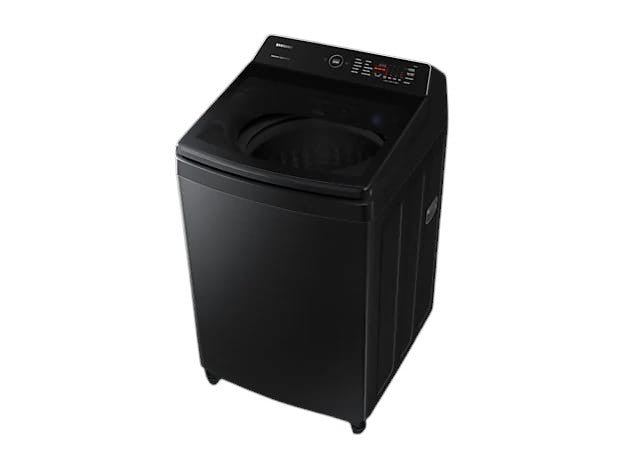 OBtech Samsung 21kg top-load washing machine in sleek black with Eco bubble technology and digital LED control panel