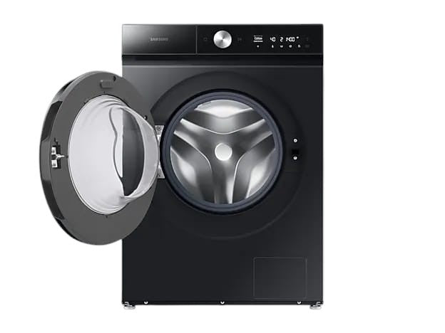 OBtech Samsung AI Eco bubble washer dryer combo in black with open door and digital control panel