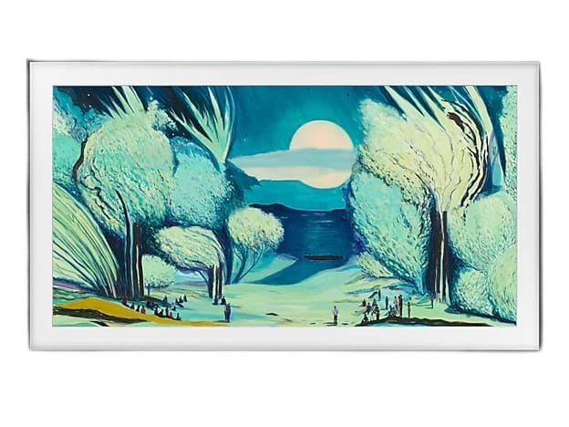 OBtech Samsung 65 inch The Frame 4K QLED smart TV displaying a moonlit landscape painting in Art Mode