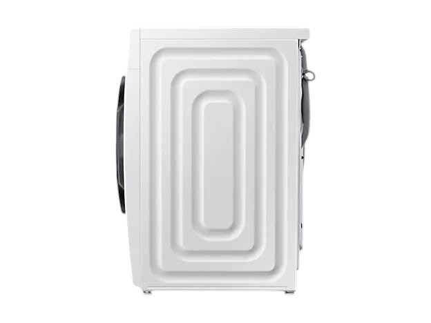 Side view of the white OBtech Samsung 9Kg front-load washing machine featuring AI Ecobubble technology.
