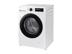 OBtech Samsung 9kg front-load washing machine in white with a black door and digital LED control panel