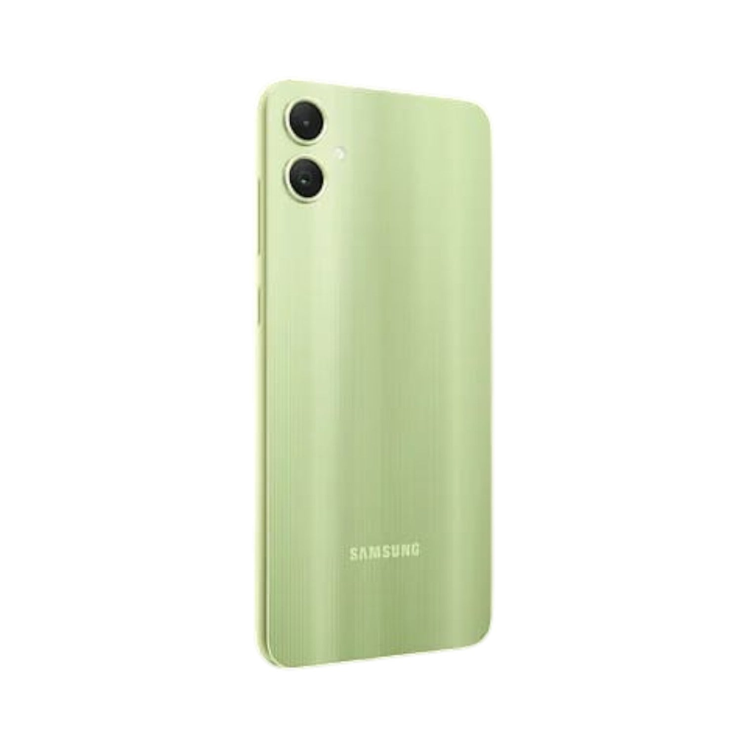 OBtech Samsung Galaxy A05 smartphone in light green with a dual rear camera system and sleek textured back panel.