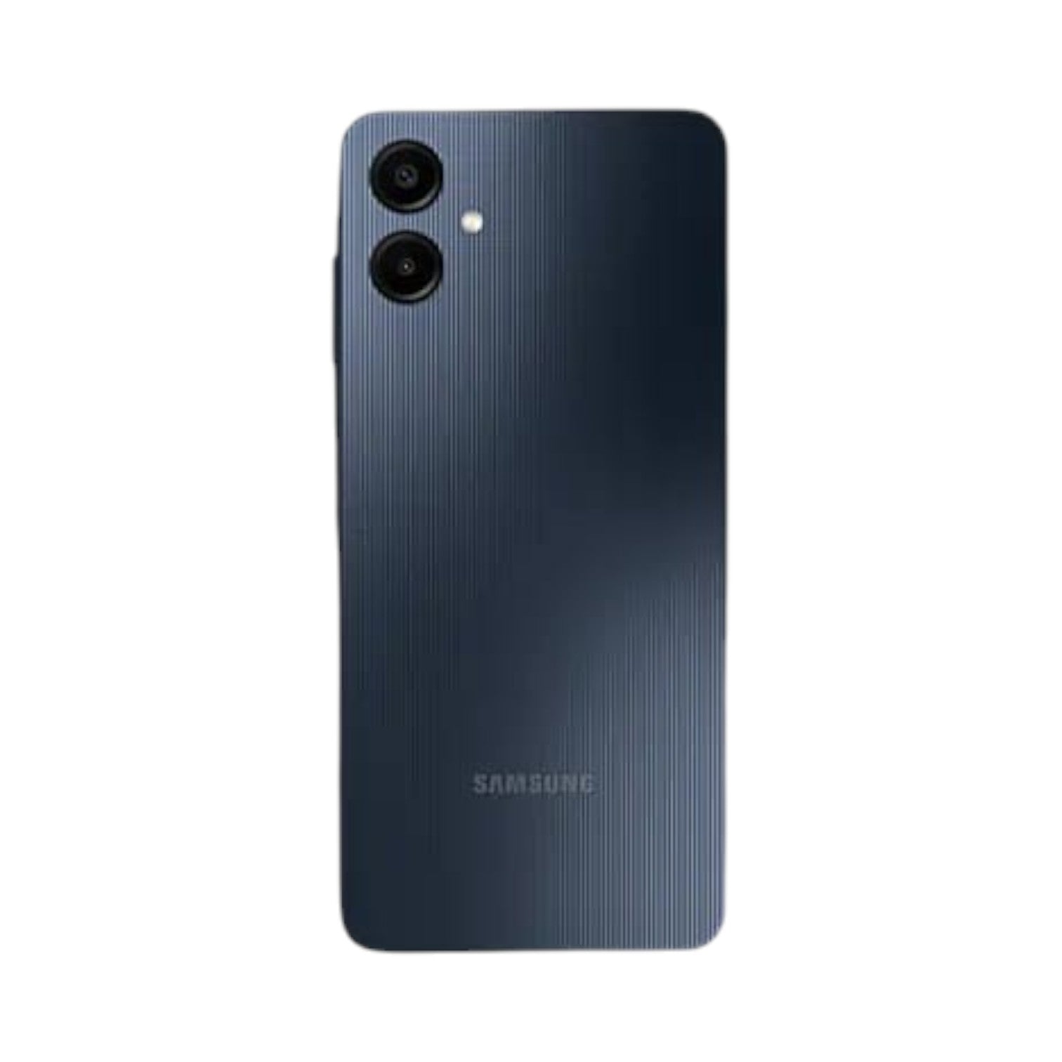 OBtech Samsung Galaxy A06 smartphone in dark blue with a textured back and dual rear camera system.