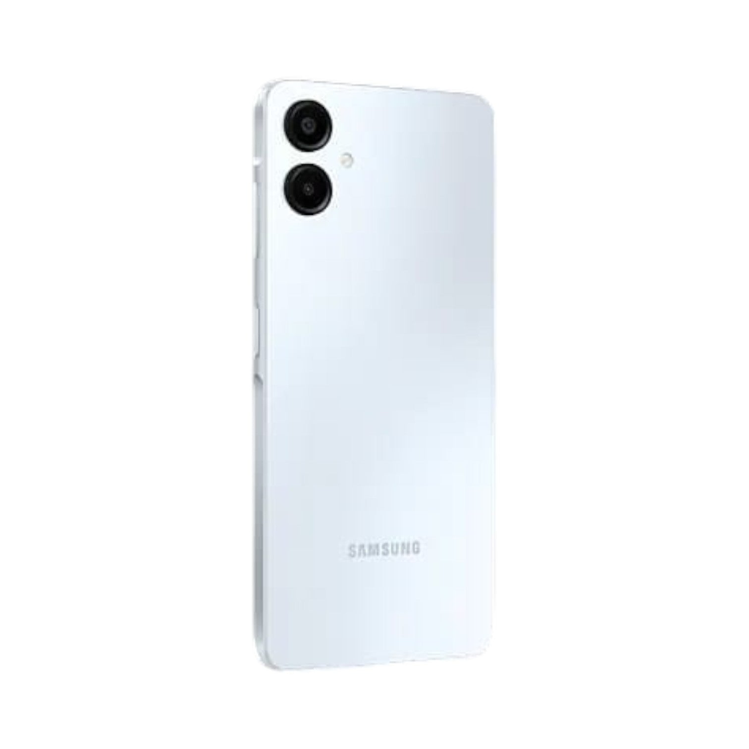 OBtech Samsung Galaxy A06 smartphone in light blue, showing the dual rear camera setup and sleek back panel design.