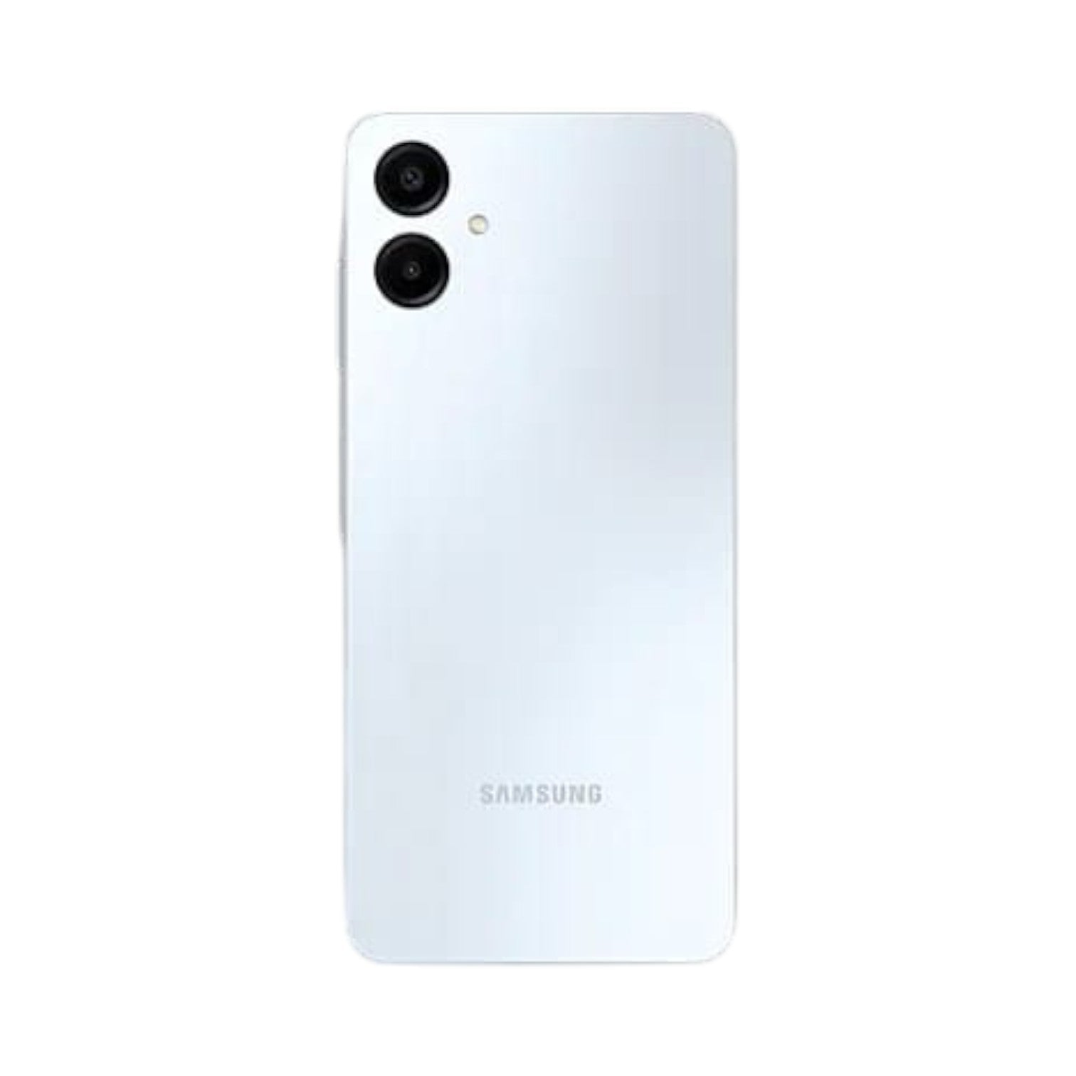 OBtech Samsung Galaxy A06 smartphone in white, showing the dual rear camera setup and sleek back panel design.