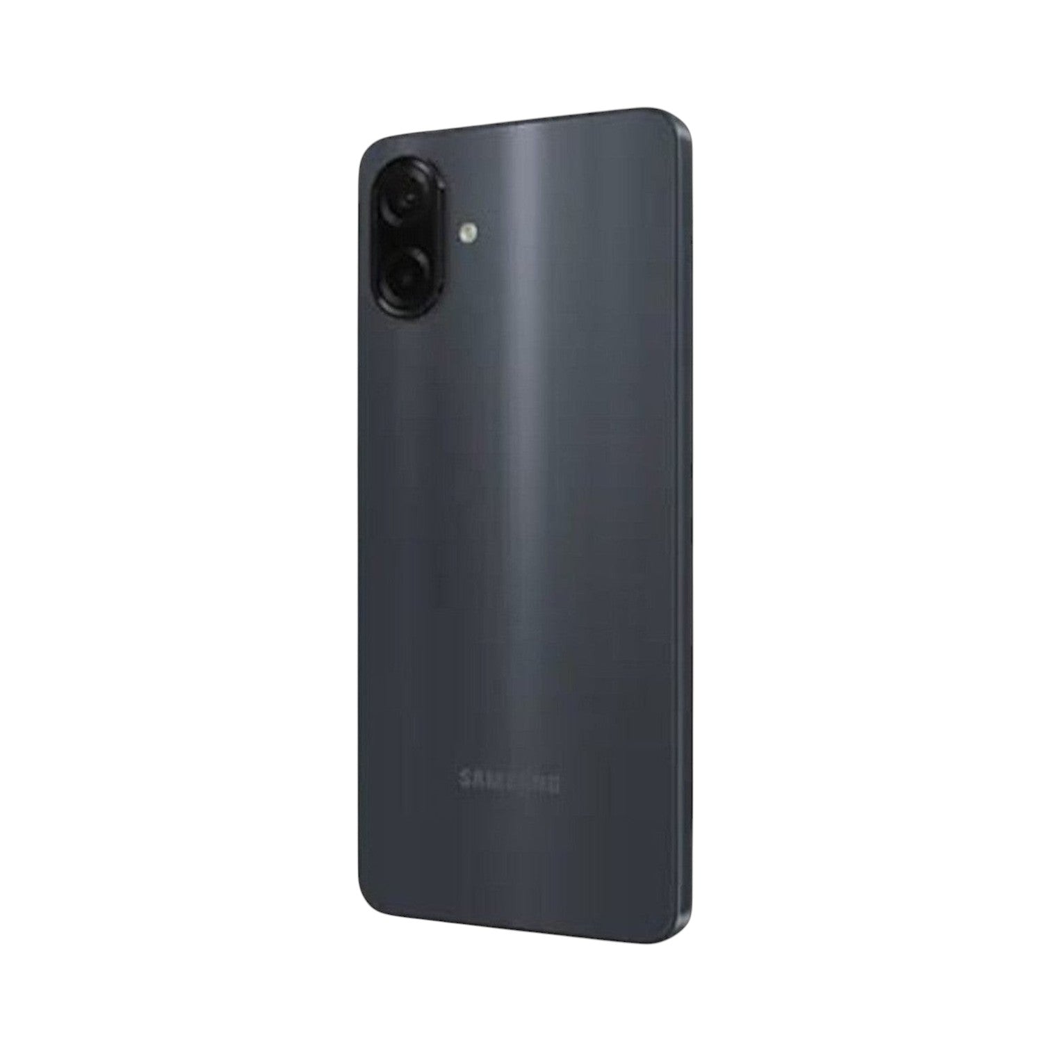 OBtech Samsung Galaxy A07 smartphone in dark grey, showing the dual rear camera setup and sleek back panel design.