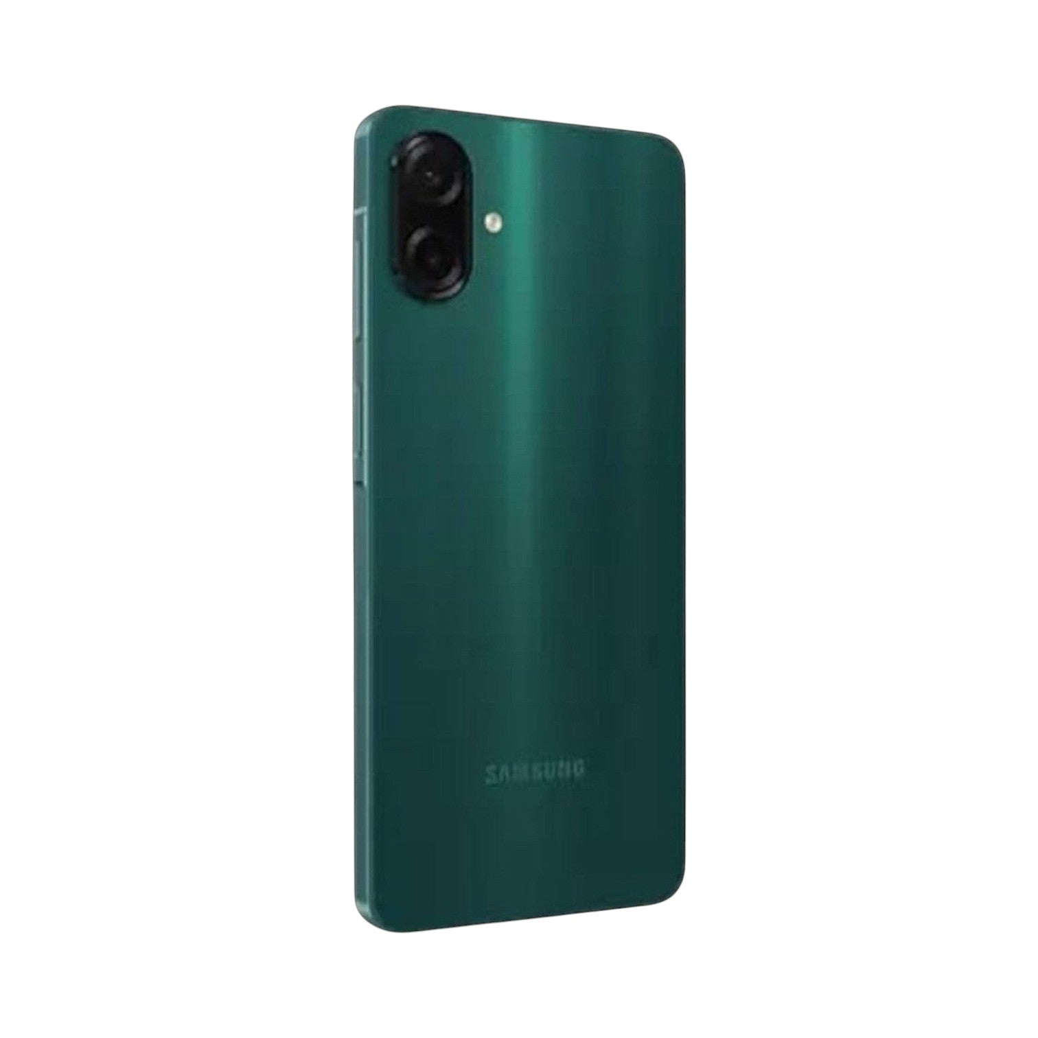 OBtech Samsung Galaxy A07 smartphone in dark green with a dual rear camera setup, shown from a rear angle.