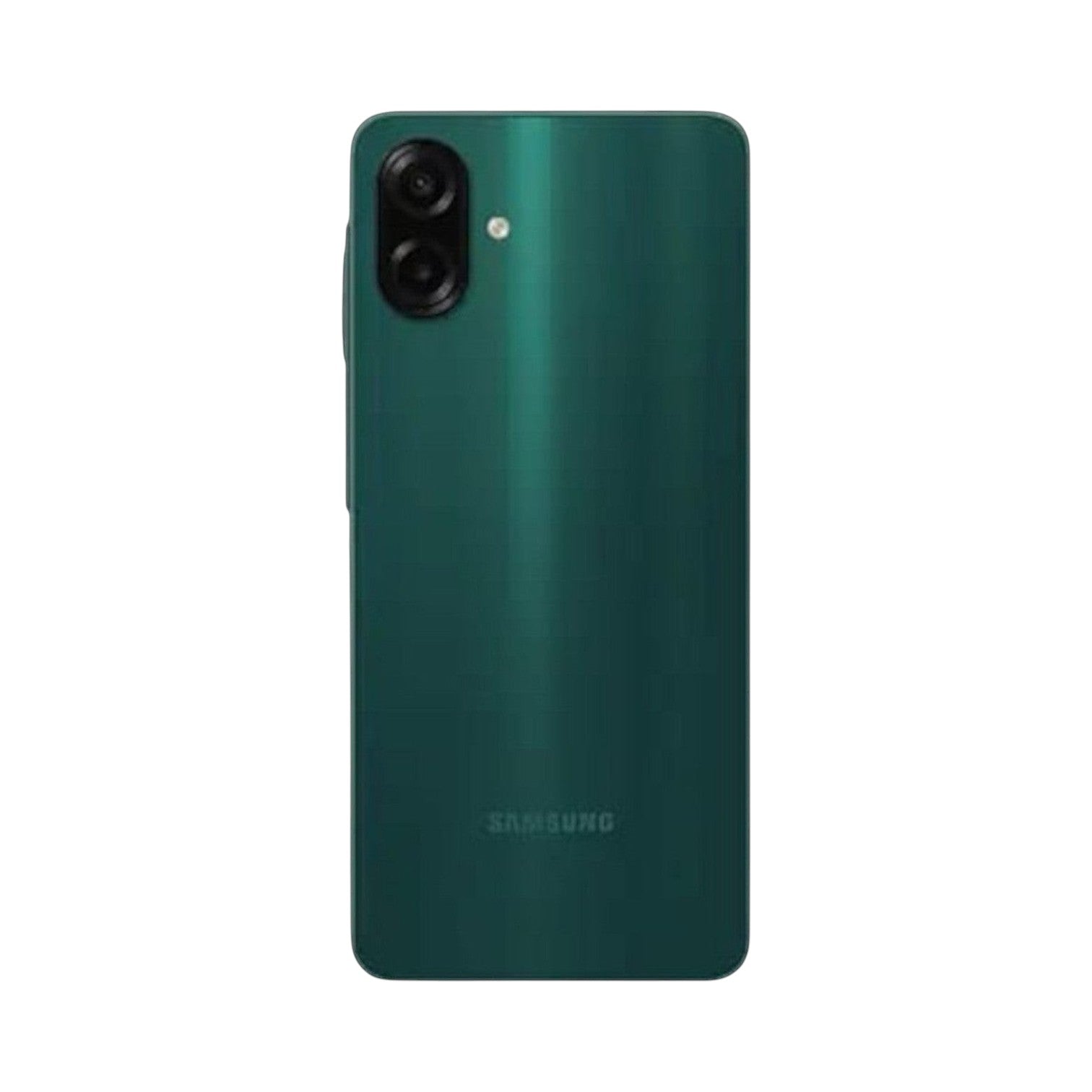 OBtech Samsung Galaxy A07 smartphone in dark green, showing the dual rear camera setup and sleek back panel design.