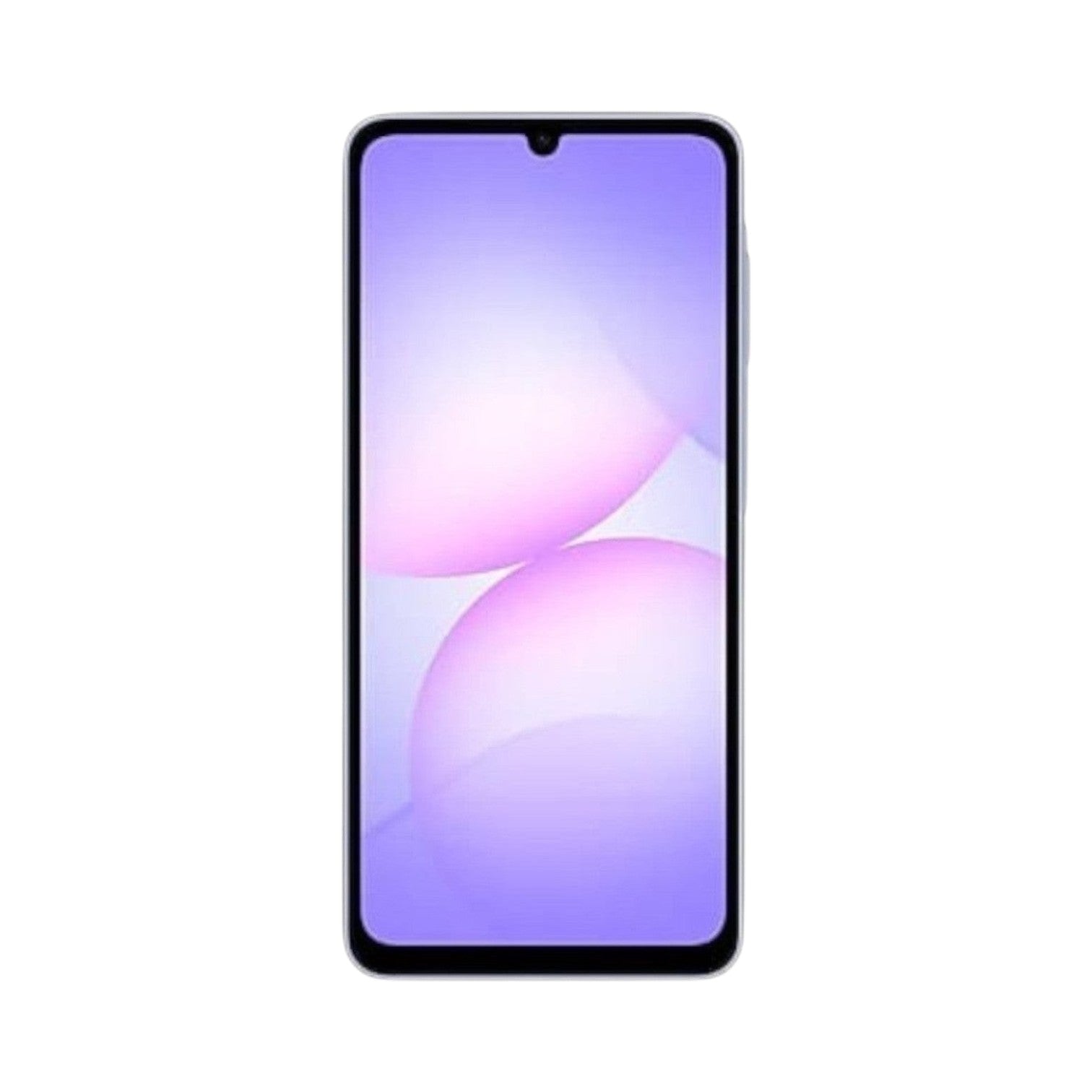 Samsung Galaxy A07 smartphone from OBtech featuring a 6.5-inch HD+ display with a vibrant purple abstract wallpaper.