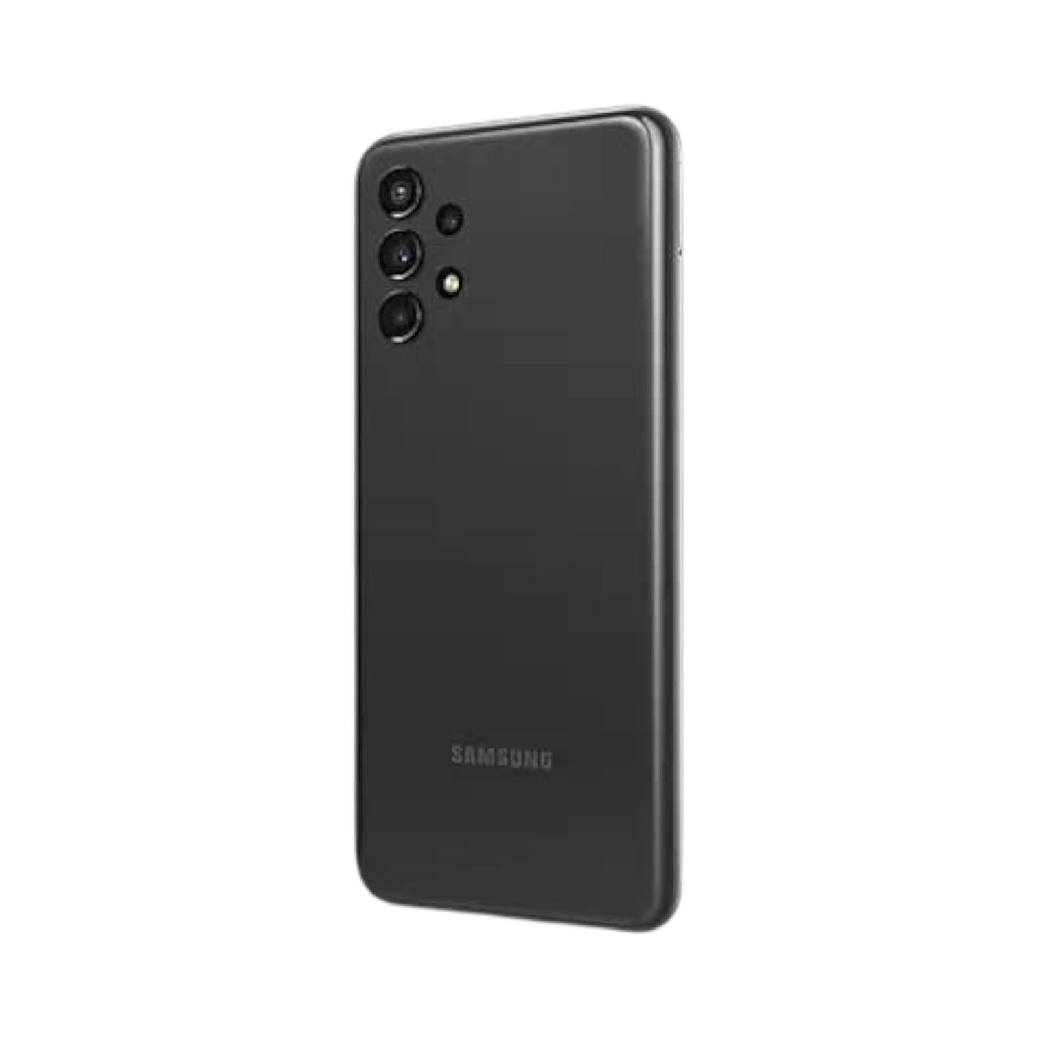 OBtech Samsung Galaxy A13 smartphone in black, showing the rear quad camera setup and sleek matte finish.