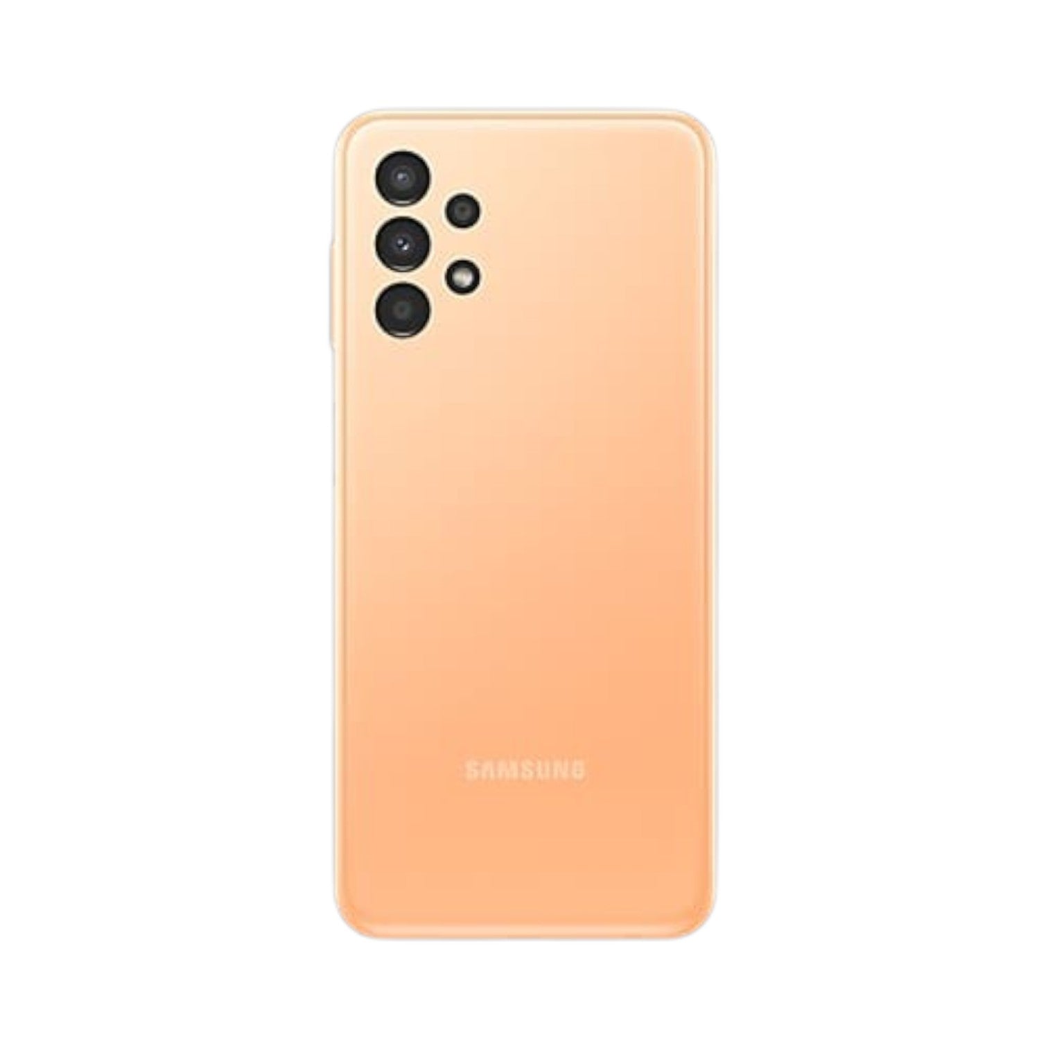 OBtech Samsung Galaxy A13 smartphone in peach orange with a quad-camera system on the back
