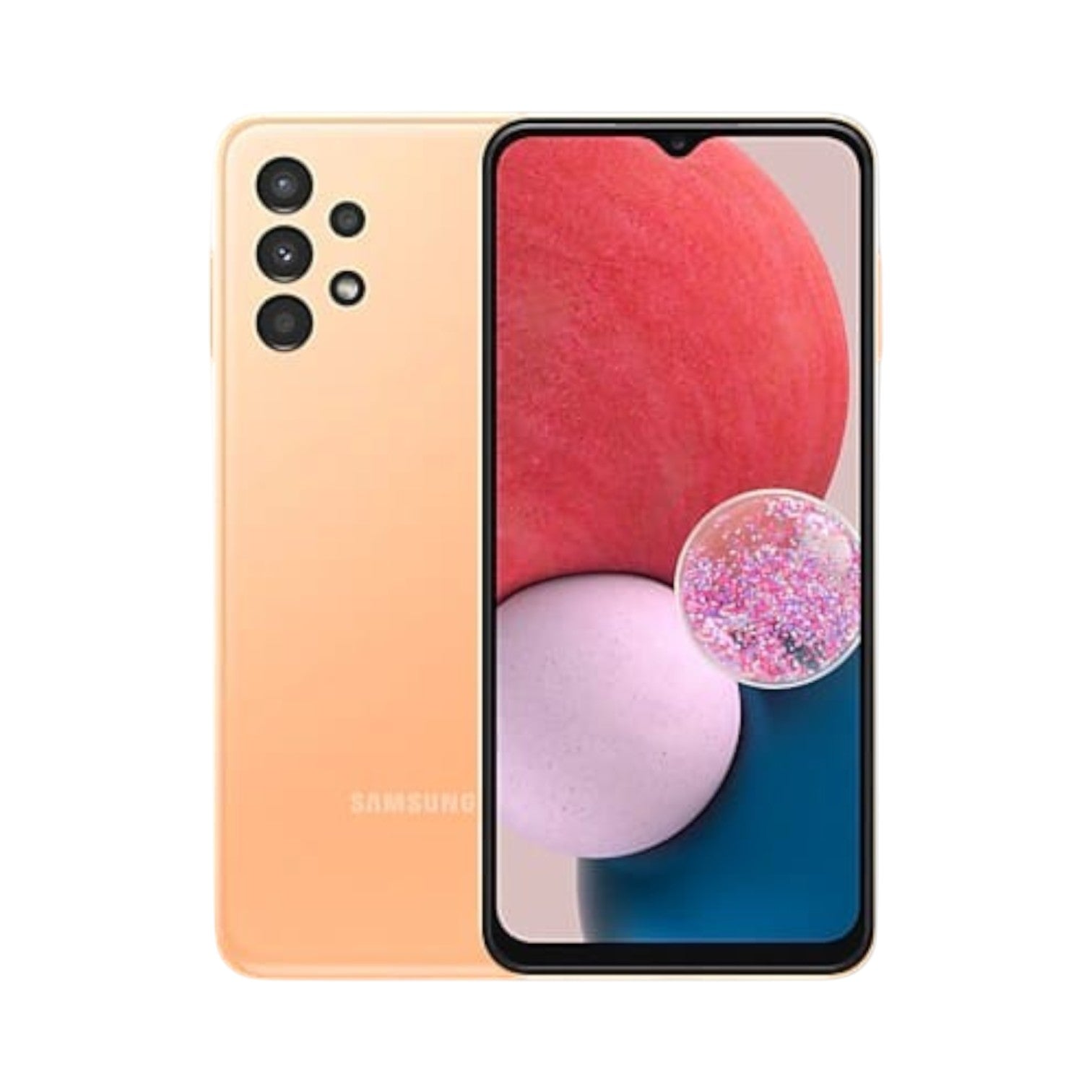 OBtech Samsung Galaxy A13 smartphone in peach with a 6.6-inch display and quad camera system