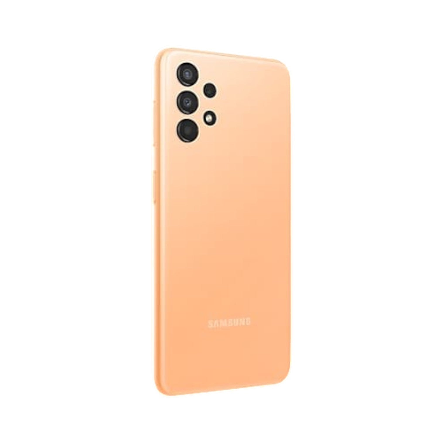 OBtech Samsung Galaxy A13 smartphone in peach orange with a quad-camera system on the back
