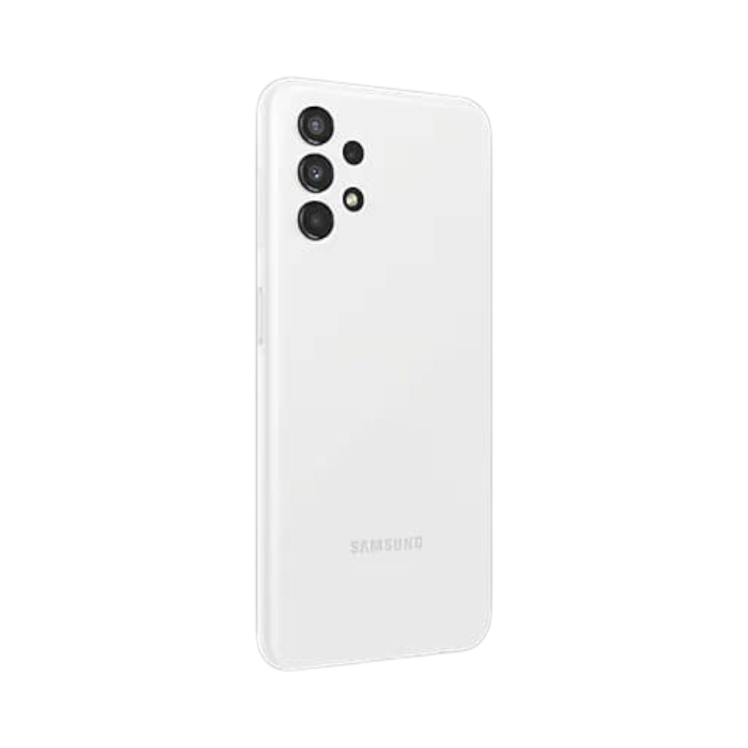 OBtech Samsung Galaxy A13 smartphone in white, featuring a quad-camera system on the back panel.