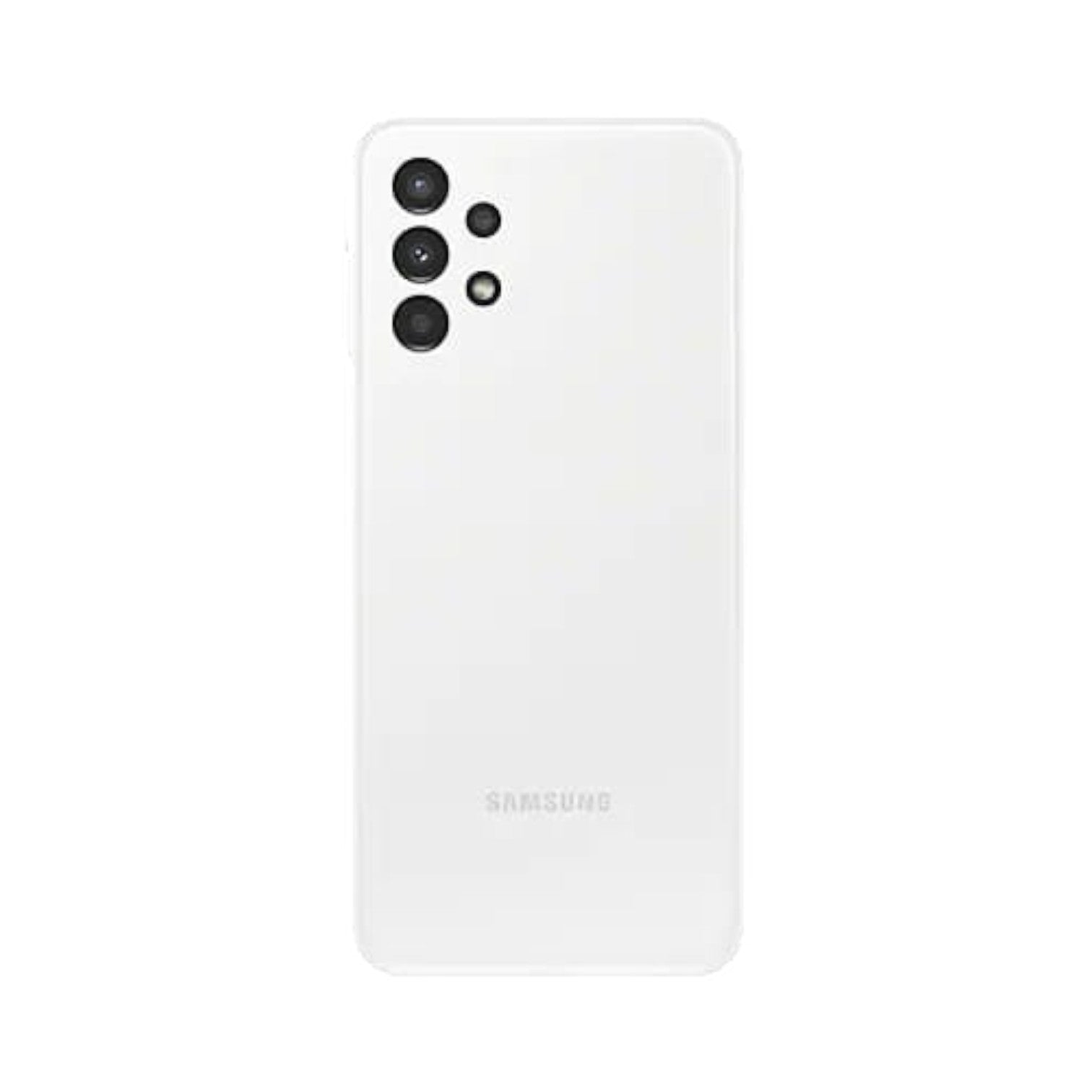 OBtech Samsung Galaxy A13 smartphone in white, featuring a quad-camera system on the back panel.