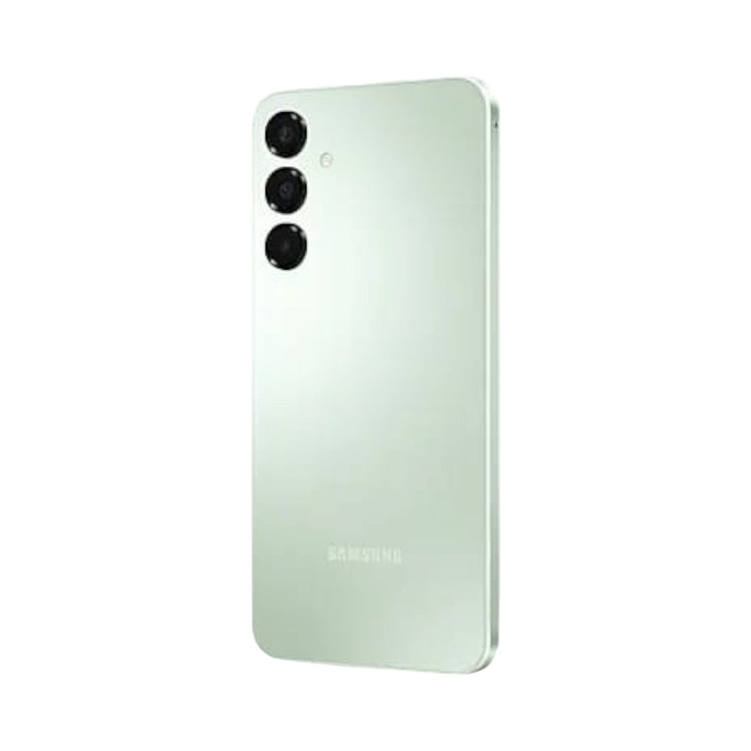 OBtech Samsung Galaxy A16 smartphone in light green with a triple rear camera system, viewed from the back.