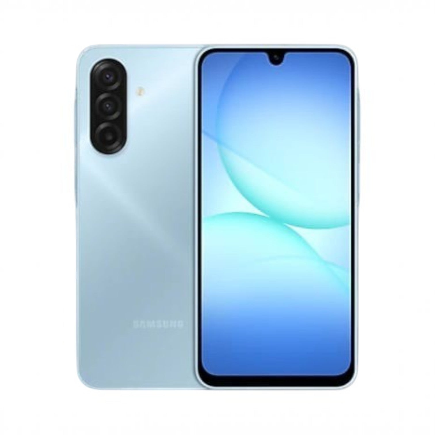 OBtech Samsung Galaxy A17 smartphone in light blue with a 6.7-inch Super AMOLED display and triple camera system.