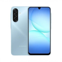 OBtech Samsung Galaxy A17 smartphone in light blue with a 6.7-inch Super AMOLED display and triple camera system.