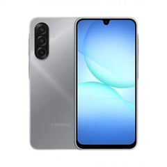 OBtech Samsung Galaxy A17 smartphone in silver with a large 6.7-inch Super AMOLED display and triple camera system.