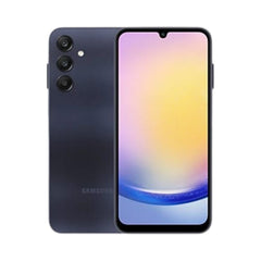 OBtech Samsung Galaxy A25 5G smartphone showing the front display and dark blue back panel with triple camera system.