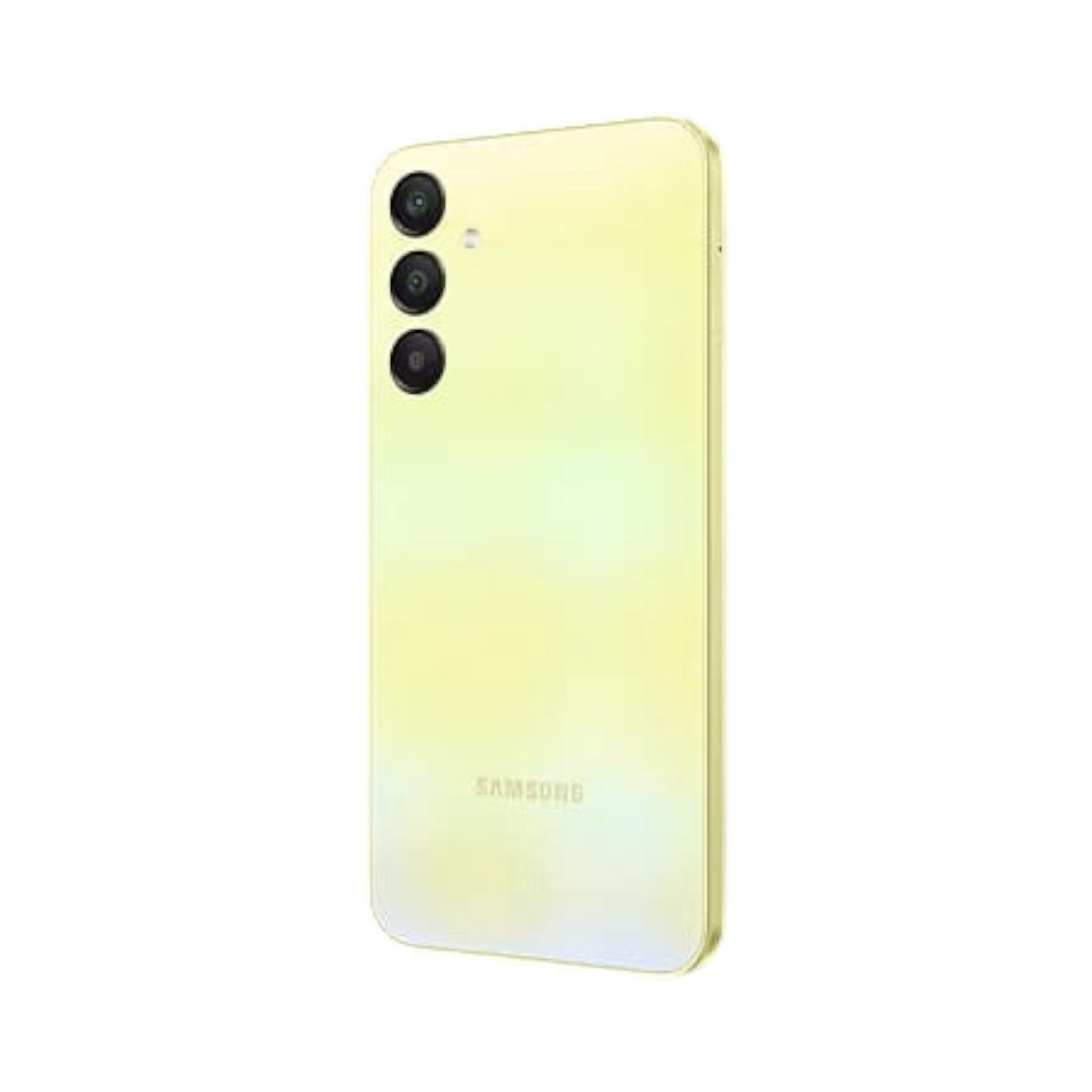 OBtech Samsung Galaxy A25 5G smartphone in a light yellow finish, showing the triple camera system on the back.
