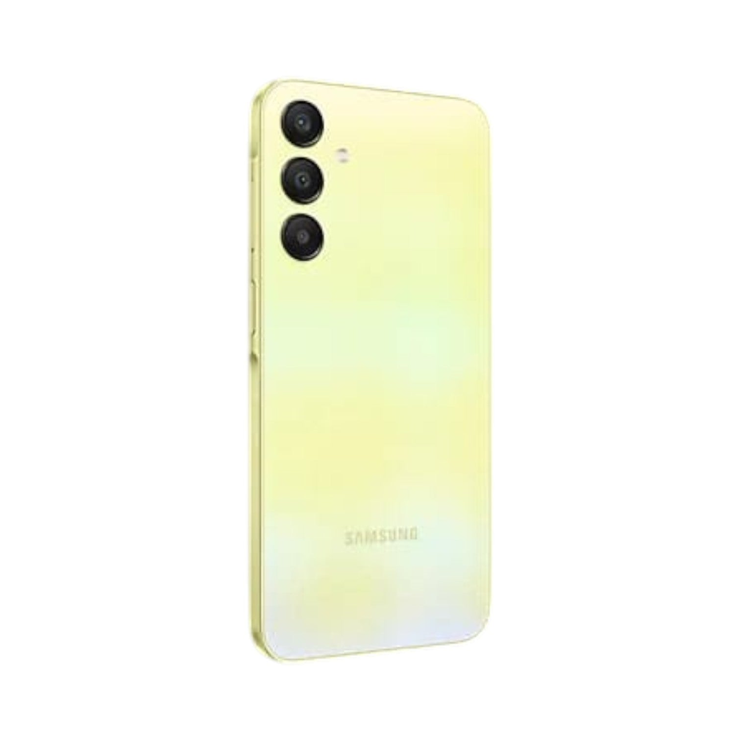 OBtech Samsung Galaxy A25 5G smartphone in a light yellow finish, showing the rear triple camera system.