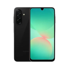 OBtech Samsung Galaxy A26 5G smartphone in black, showing the front display and triple rear camera setup.