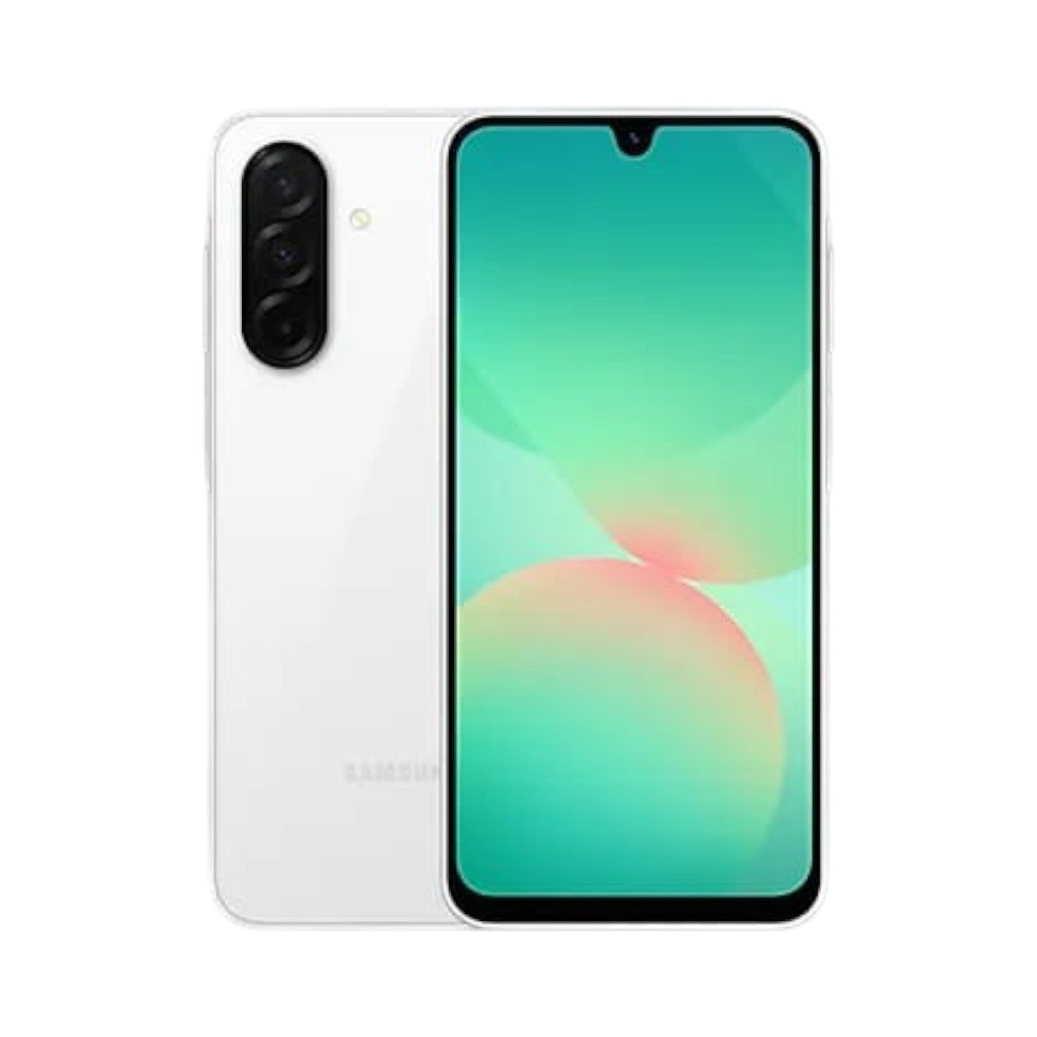 OBtech Samsung Galaxy A26 5G smartphone in white with a vibrant 6.7-inch Super AMOLED display and triple rear camera.