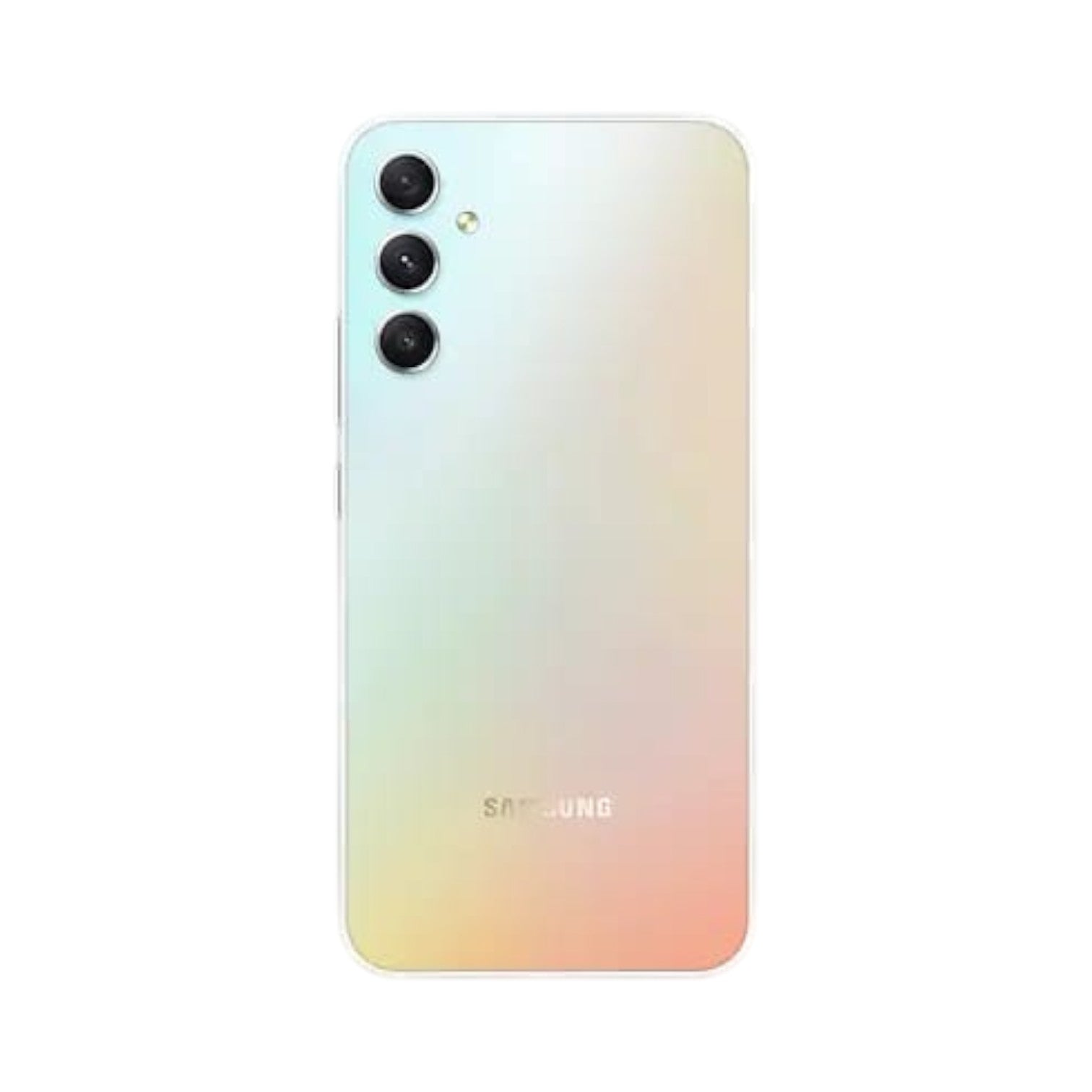 OBtech Samsung Galaxy A34 5G smartphone in a gradient iridescent finish with a triple rear camera system.
