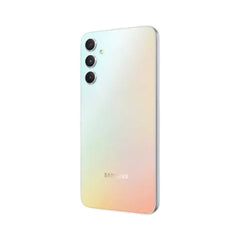 OBtech Samsung Galaxy A34 5G smartphone in a shimmering iridescent gradient finish, viewed from the rear.