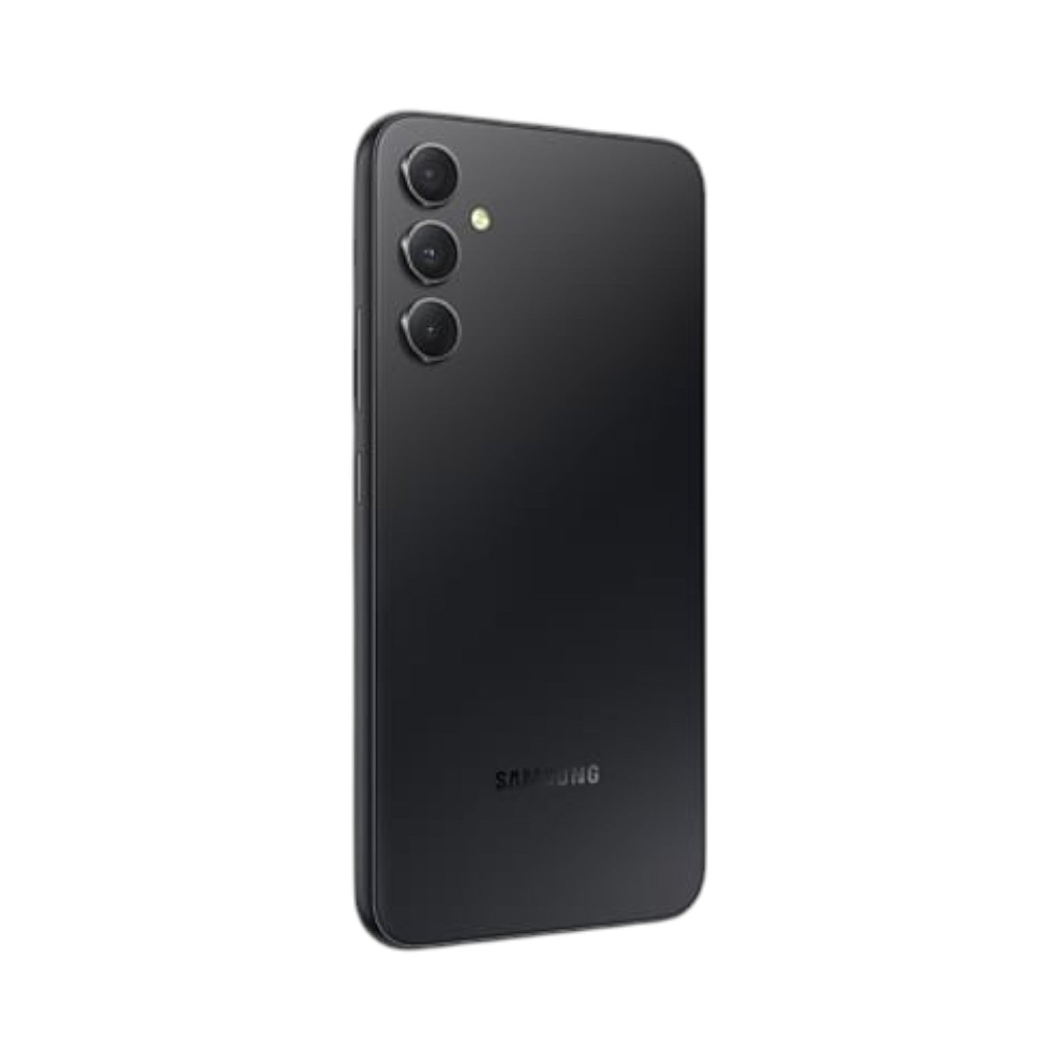 OBtech Samsung Galaxy A34 5G smartphone in black, showing the rear panel with triple camera lenses and LED flash.