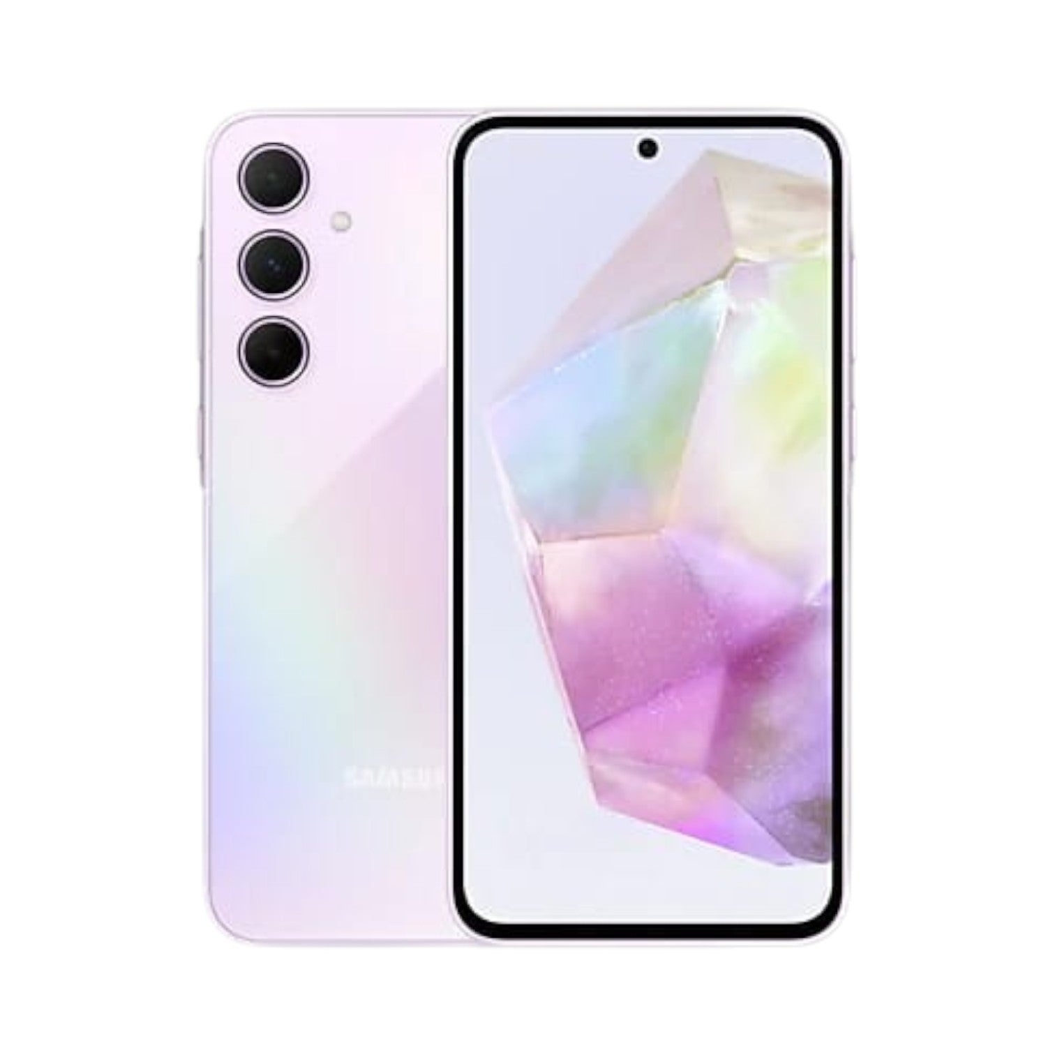 OBtech Samsung Galaxy A35 5G smartphone in light purple with a triple camera system and vibrant AMOLED display.
