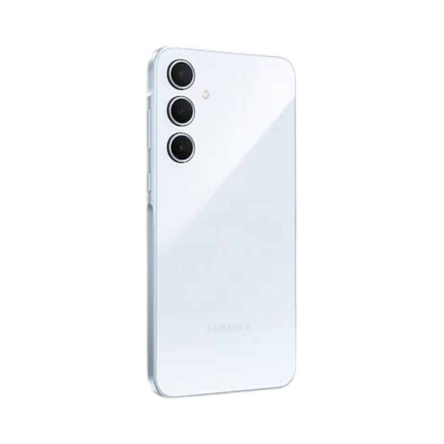 OBtech Samsung Galaxy A35 5G smartphone in white, showing the triple camera array and sleek glass back panel.