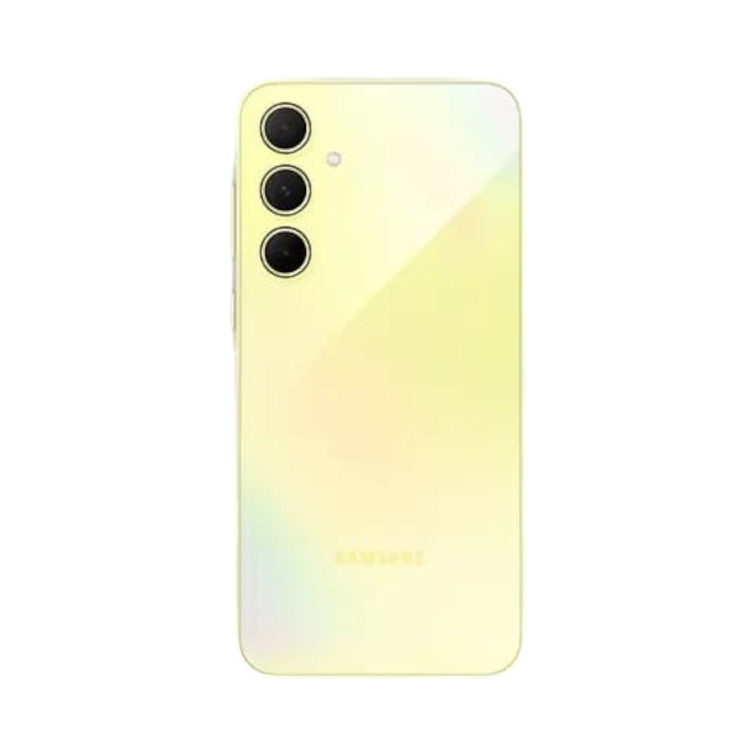 OBtech Samsung Galaxy A35 5G smartphone in a light yellow finish, showing the triple rear camera system.