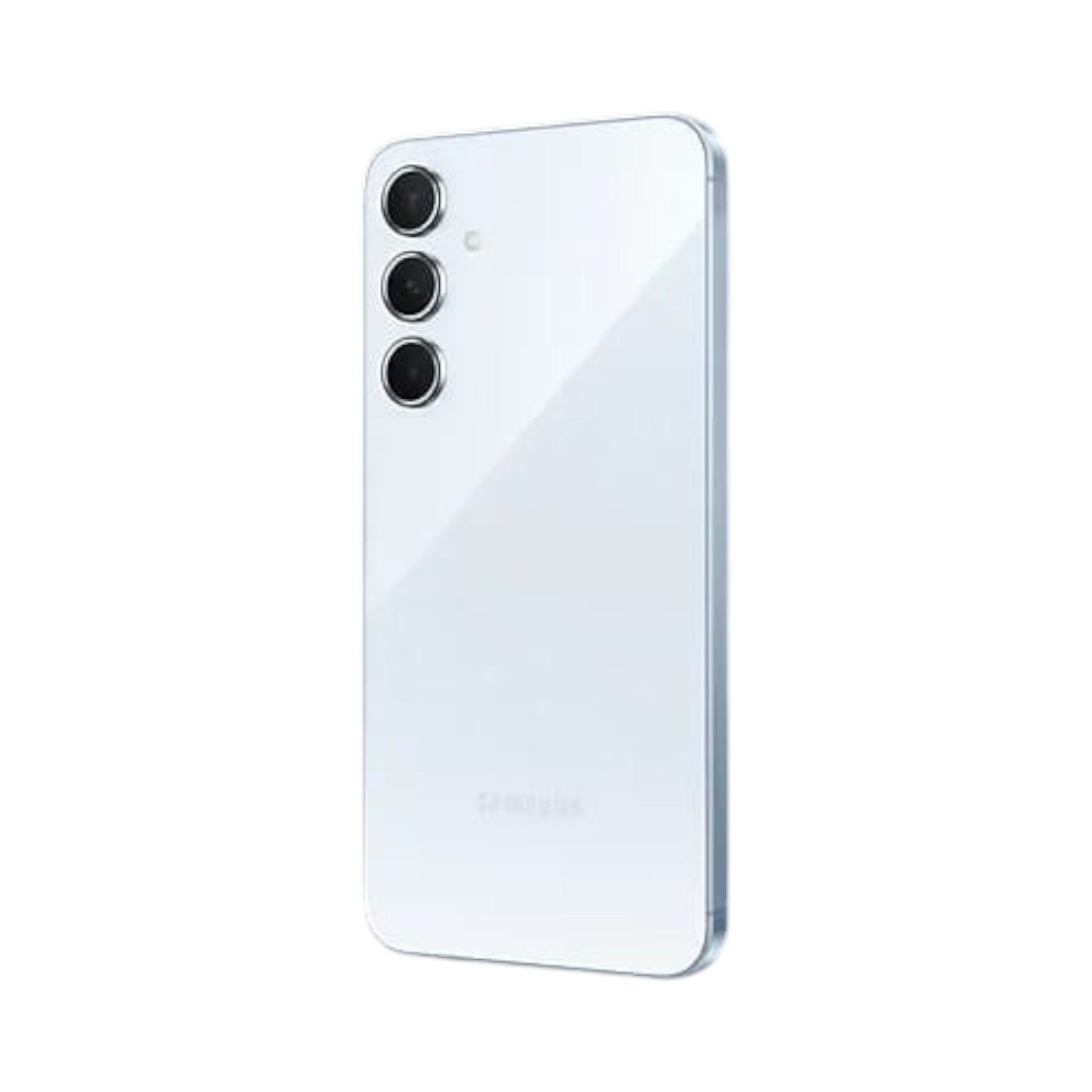OBtech Samsung Galaxy A55 5G smartphone in light blue with a premium glass back and triple camera system.