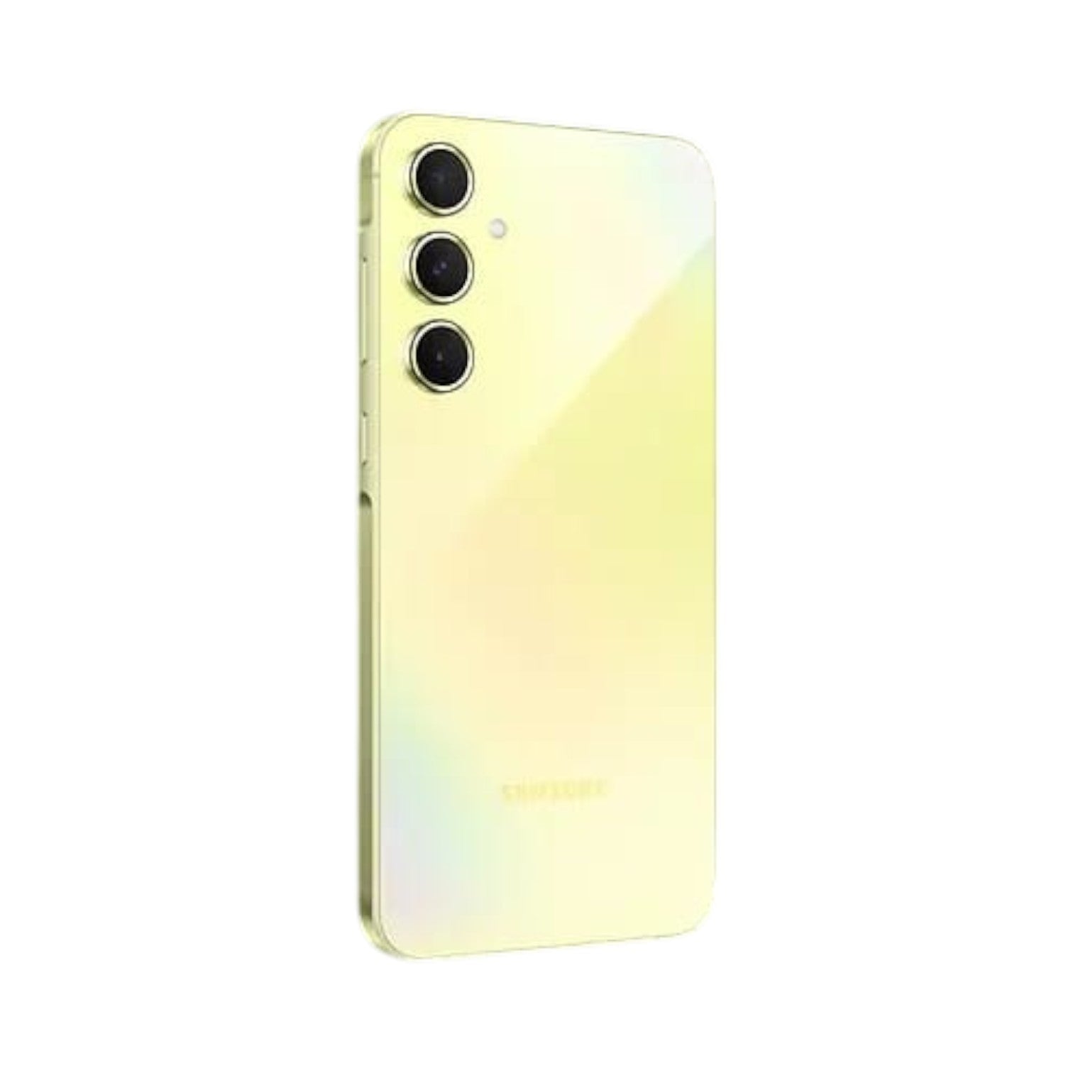 OBtech Samsung Galaxy A55 5G smartphone in a pale yellow glass finish, showing the triple camera array on the back.
