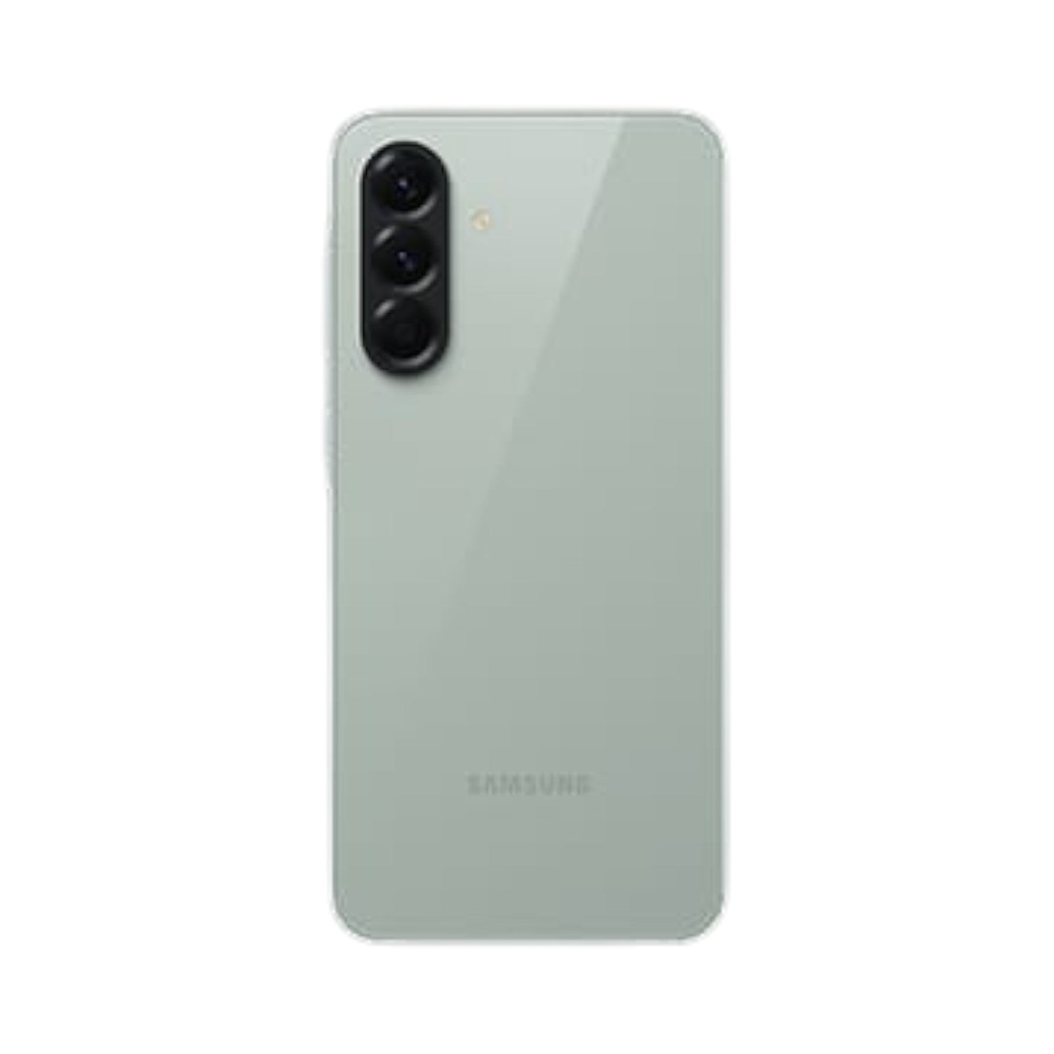 OBtech Samsung Galaxy A56 5G smartphone in light green with a triple rear camera system and sleek glass back design.