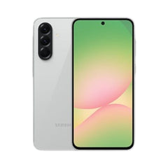 OBtech Samsung Galaxy A56 5G smartphone in white with a vibrant AMOLED display and triple rear camera system.