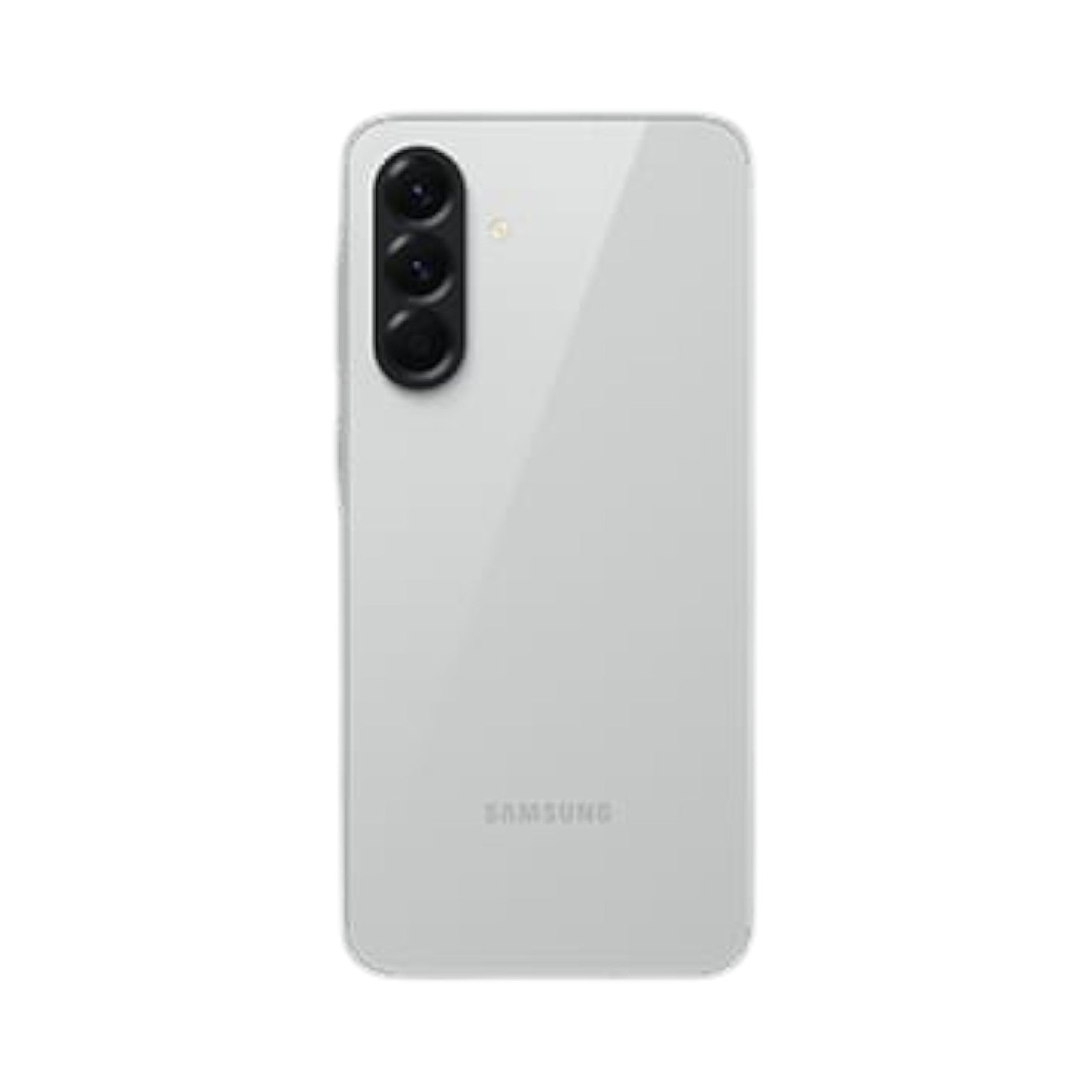 OBtech Samsung Galaxy A56 5G smartphone in white with a triple rear camera setup and sleek glass back design.