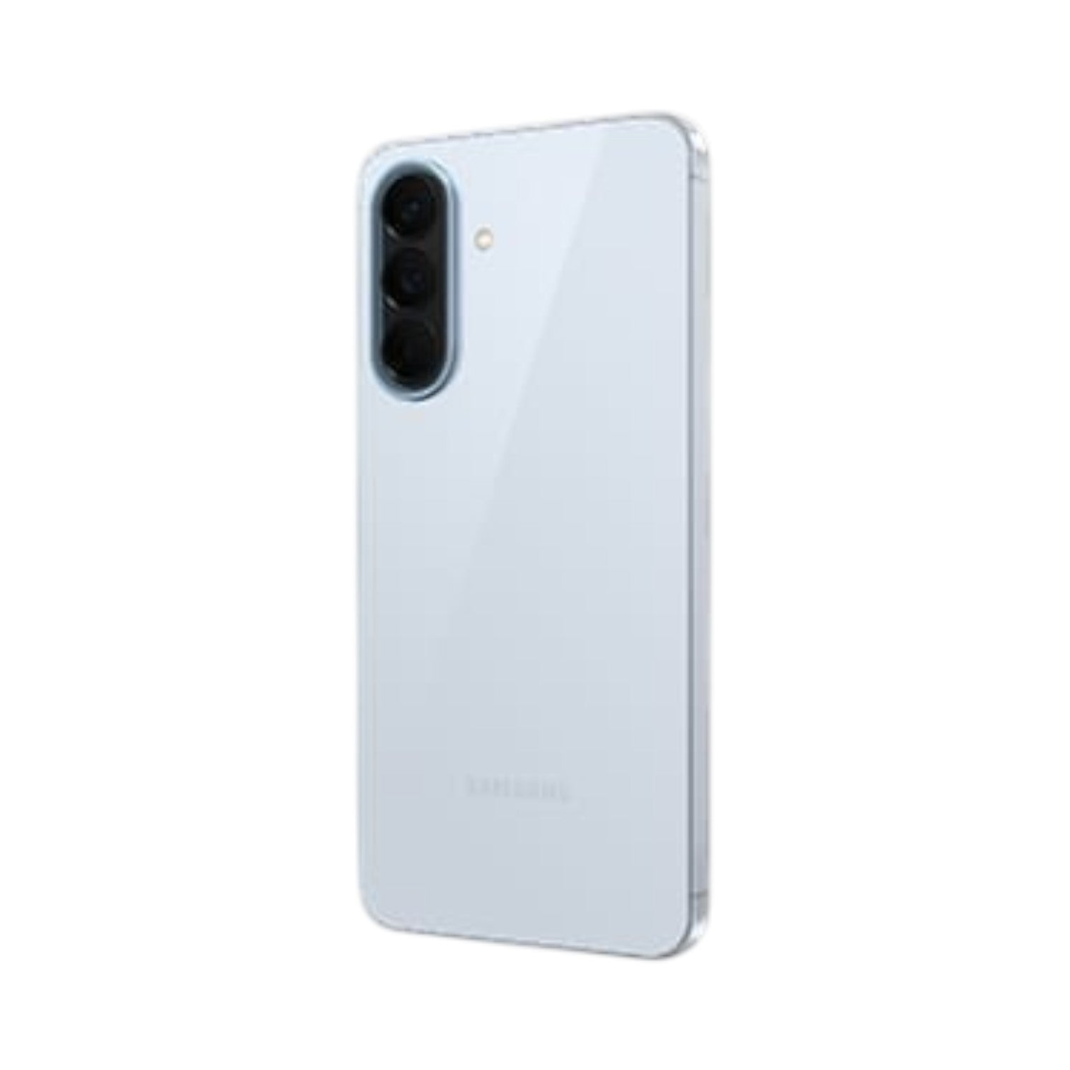 OBtech Samsung Galaxy A57 5G smartphone in light blue with a sleek triple-lens camera system on the back.