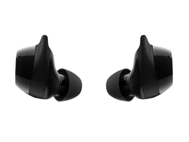 OBtech Samsung Galaxy Buds Core wireless earbuds in black with ergonomic silicone wing tips for a secure fit.