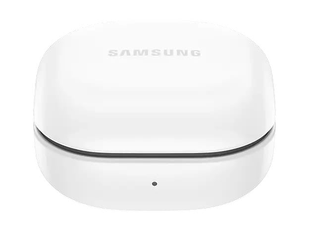 OBtech Samsung Galaxy Buds FE white charging case with a sleek, compact design and subtle branding on the lid.