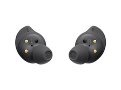 OBtech Samsung Galaxy Buds FE wireless earbuds in graphite with ergonomic wingtips and gold charging contacts