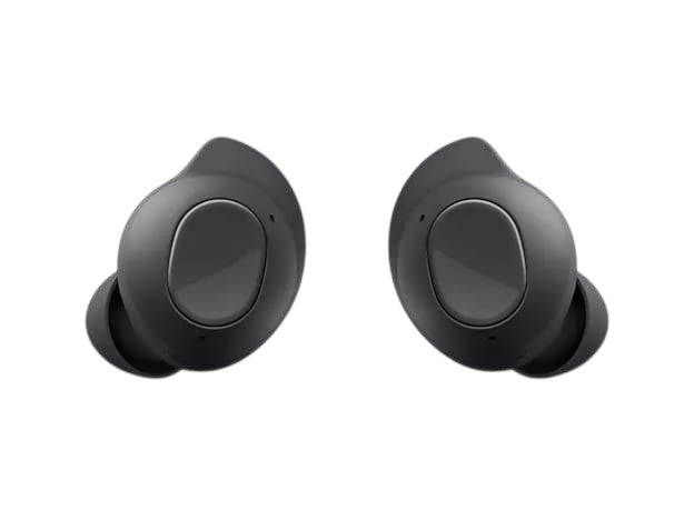 OBtech Samsung Galaxy Buds FE wireless earbuds in graphite black with ergonomic wingtip design for secure fit
