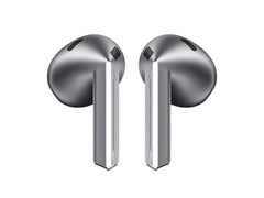 OBtech Samsung Galaxy Buds3 wireless earbuds featuring a sleek silver blade-style open-fit design on a black background.
