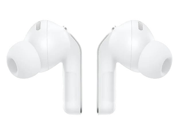 OBtech Samsung Galaxy Buds4 Pro wireless earbuds in white featuring a sleek metal blade design and silicone ear tips.