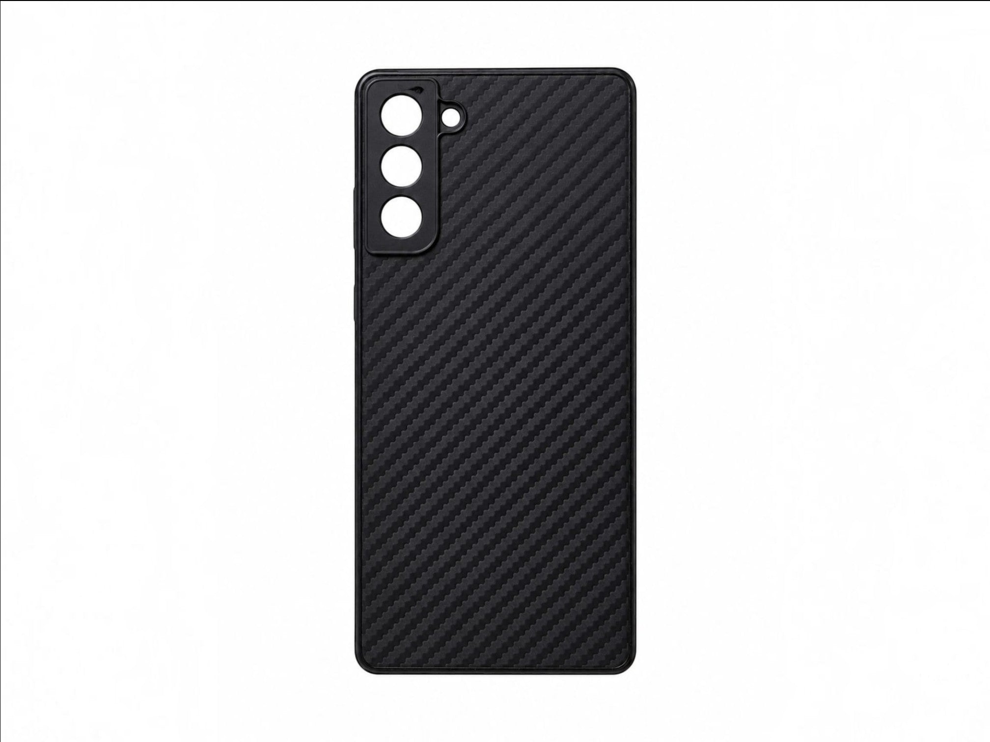 OBtech Samsung Galaxy S22 phone case with a black carbon fiber texture and precise camera cutouts