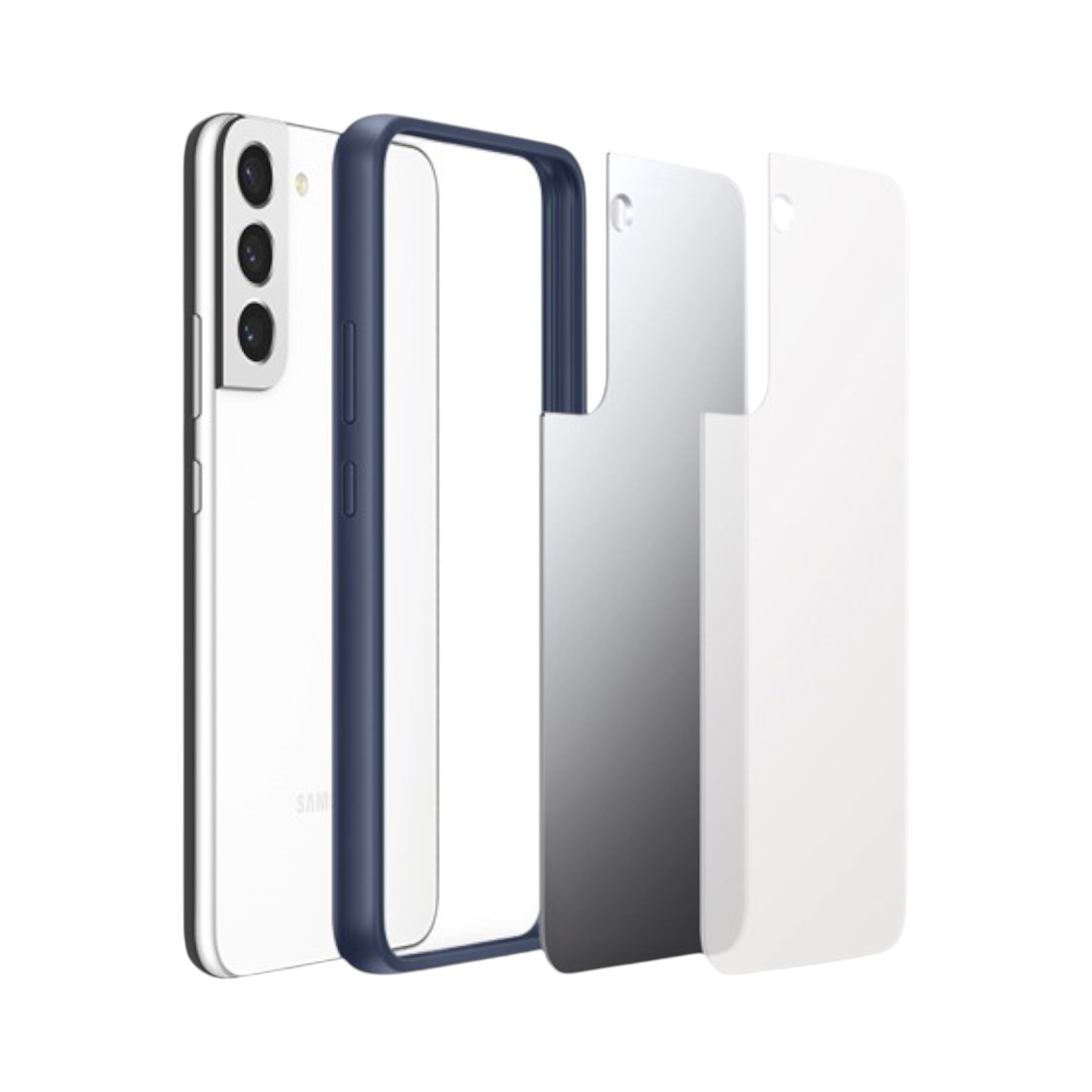 OBtech Samsung Galaxy S22+ frame cover with navy bumper and interchangeable back plates for minimalist protection